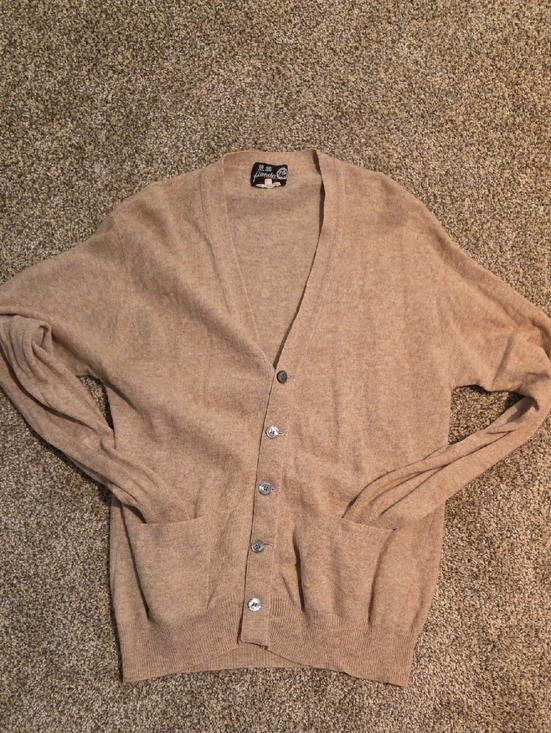 Vintage Sweaters - Soft Beige Vintage Button-Up Lambswool Cardigan Large